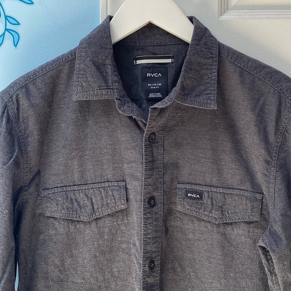 RVCA Buttons Up 100% Cotton Slim Fit Charcoal Black Gray Men's Shirt Size XS ! - Picture 2 of 11